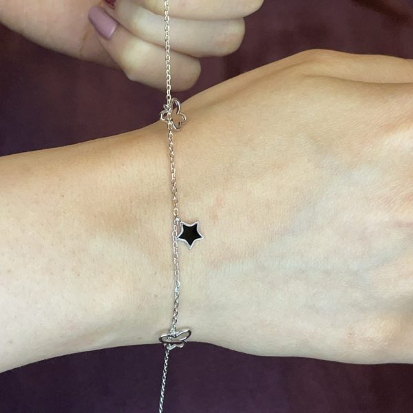دستبند نقره ستاره میناکاری و پروانه