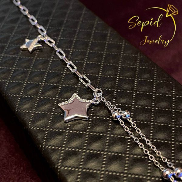 دستبند نقره زنجیر اسپرت با آویزهای ستاره