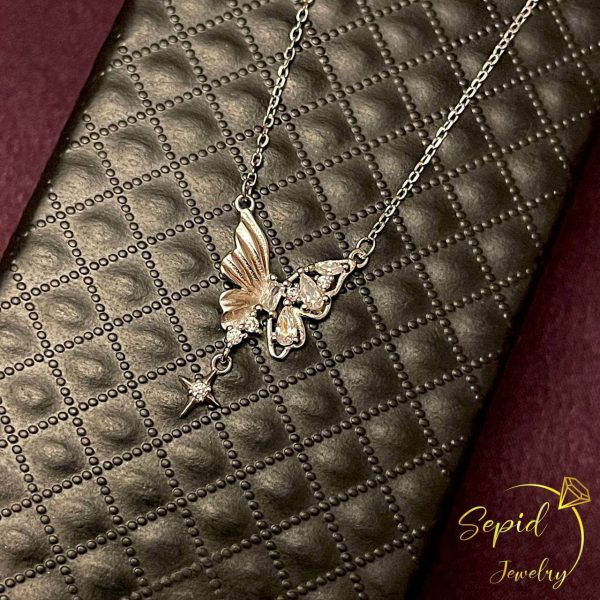 گردنبند نقره جواهری پروانه با آویز ستاره