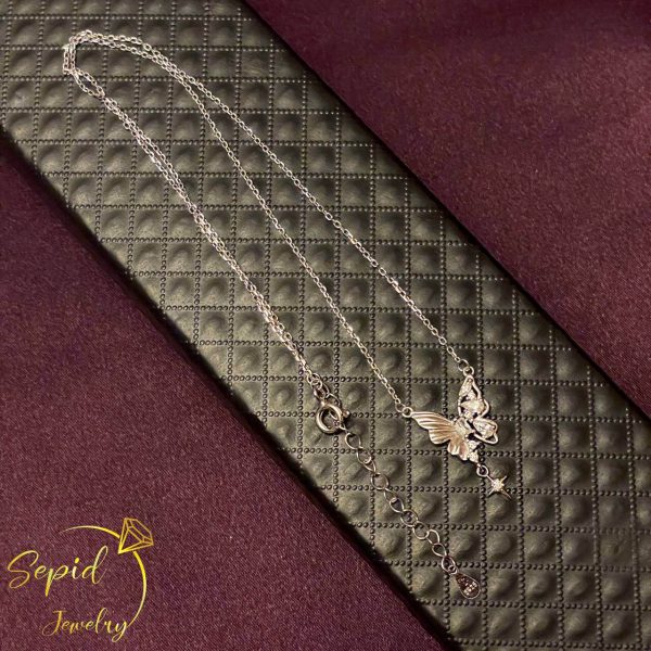 گردنبند نقره جواهری پروانه با آویز ستاره